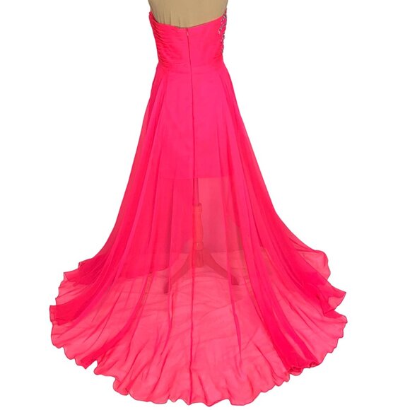 Alyce Paris Strapless Hi Low Sweetheart Neck Jeweled Gown Prom Hot Pink Size 6 - Picture 7 of 12